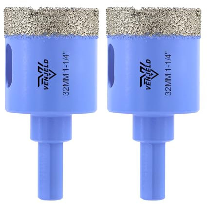 Dry Diamond Drill Bits Set - 32mm 2Pcs Tile Hole Saw Kit for Ceramic Porcelain Tile Marble Granite - Triangle Shank with Storage Case