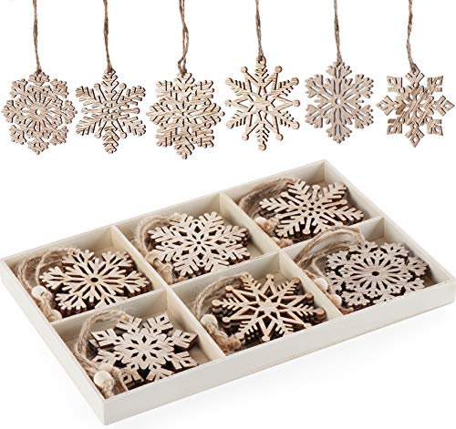 Homewit 18 Stück Weihnachtsbaumschmuck Holz,Schneeflocken Holzanhänger Weihnachten,Holzanhänger zum Bemalen Weihnachten Mit Jute Kordel