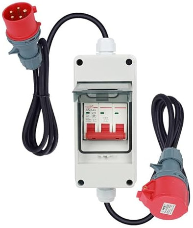 Btstil CEE Adapter 32A auf 16A Starkstrom Adapter 32A Stecker auf 16A Kupplung mit Leitungsschutzschalter 16A, 5x2,5mm² Starkstromkabel, CEE Verlängerungskabel