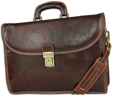 Toscanto Herren Damen Aktentasche Businesstasche Umhängetasche Leder Tasche braun OTT151AN Leder Umhängetasche