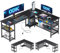 ODK L Shaped Gaming Desk, 168 x 120 cm Reversible Computer desk with 2 Sockets and 2 USB Charging Ports, Corner Desk with Storage for Home Office Black