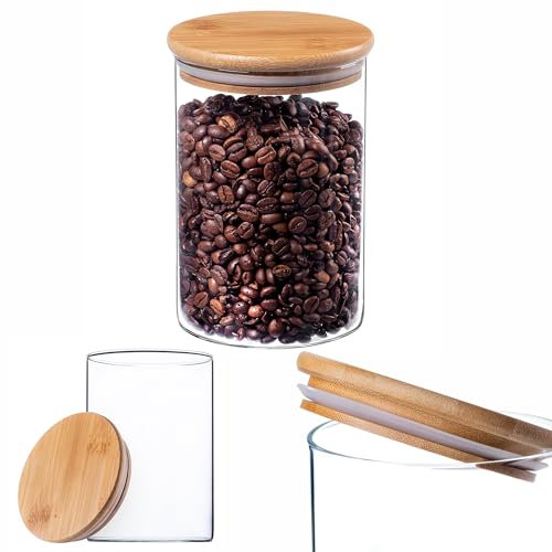 KADAX Tarros de cristal con tapa de bambú, aptos para lavavajillas, recipientes herméticos para guardar espaguetis, harina, cereales o café (redondo 1040 ml)