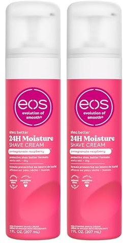 eos Shea Better Shave Cream- Pomegranate Raspberry, Shea Butter, Aloe Vera, 24H Moisturizing Shaving Cream for Women, 7 fl oz, 2-Pack