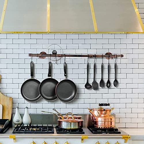 GLYNAE Pot rack wall mounted hanging pot and pan rack 23 3/5 inch with 6 S-hooks-Antique Copper