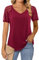 Beluring Women's Blouses Summer Tee Shirt Lace Short Sleeve T-Shirts V-Neck Tops, Burgundy Size 16-18