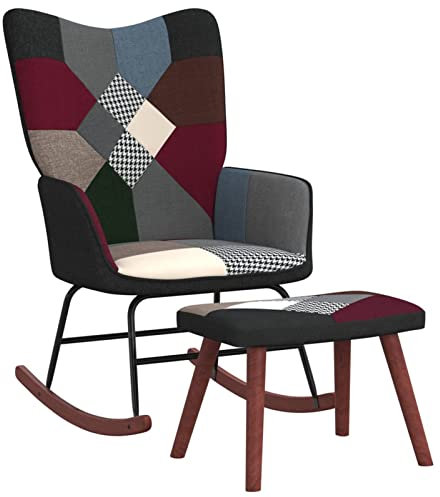 GuyAna Schaukelstuhl mit Hocker Patchwork Stoff Relaxstuhl Schaukelsessel Relaxliege Wohnzimmer