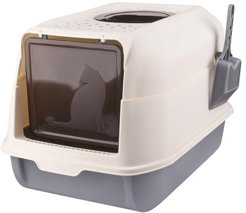 HUOLE Cassetta igienica per gatti, toilette per gatti chiusa grande pieghevole con Coperchio, lettiera chiusa per gatti lettiera per gatti con pala Vassoio -36 * 51 * 34 cm-grigio