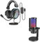 FIFINE USB Mikrofon PC und Gaming Headset, Podcast Microphone mit Mikrofonständer und Over Ear Kopfhörer mit 3 EQ Modi Kabel RGB Steuerung, für Streaming Studio MacOS Windows PS4 PS5 (A8+H6)