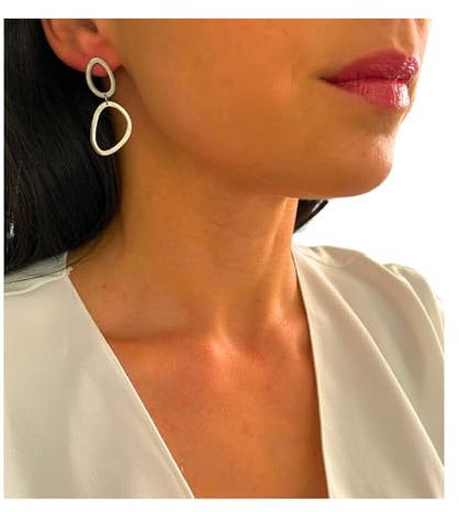 NataschaWoge® Edelstahl lange minimalistische Creolen Silber Gold Huggie Ohrringe Schmuck für sie Geschenk Silber Damenschmuck Freundin (Silber)