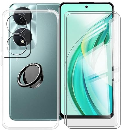 ZXLZKQ Hülle für Honor 90 Smart (6.80 Zoll) mit 2 Stück + Gehärtetem Glasfolie + 360° Rotating Magnet Ring Ständer, Weiches Silikon TPU Anti-Kratzen Handyhülle Tasche für Honor 90 Smart
