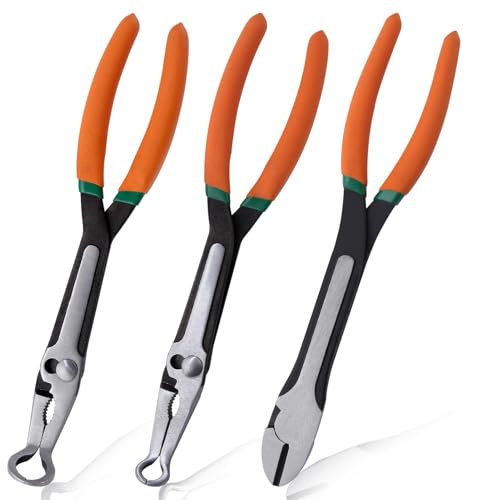 SPEEDWOX 3Pcs 11-Inch Long Reach Ring Nose Plers Long Reach Hose Grip Pliers Spark Plug Removal Pliers Heavy Duty Adjustable Hose Gripper Pliers Spark Plug Boot Removal Pliers for Narrow Space