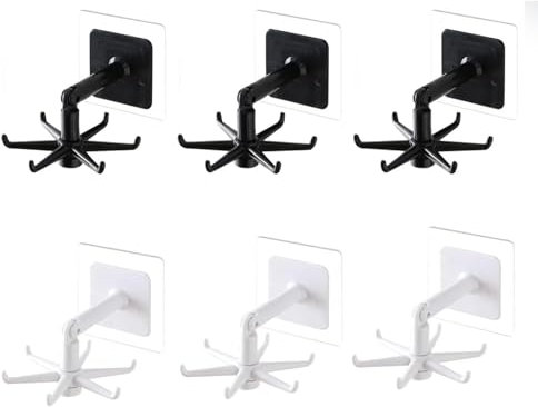 BOBOZHONG Gancho Plegable Giratorio 360°,6PCS Ganchos de Cocina Soporte de Pared para Utensilios de Cocina,Escalable Utensilios de Cocina,Ganchos Giratorios,Toallero de Baño,Ganchos de Techo