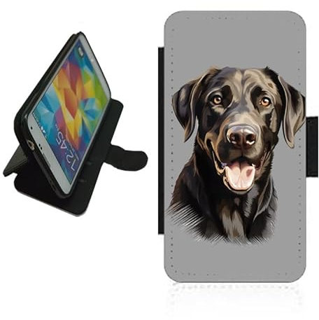 Black Labrador phone case wallet For Apple iPhone/For Samsung Galaxy Silicone rubber holder flip case, PU leather back panel, card slots. Phone cover gift dog