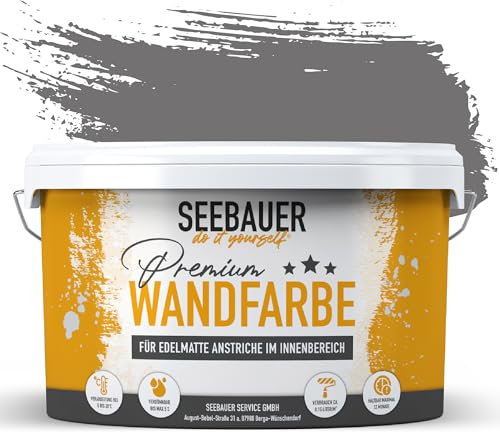 SEEBAUER diy Wandfarbe Grau 2,5L für Innen (No. 230 Misty Moor) Edelmatte dunkelgraue Innenfarbe - Grautöne sehr hohe Deckkraft - Matt, Abwaschbar und Tropffrei