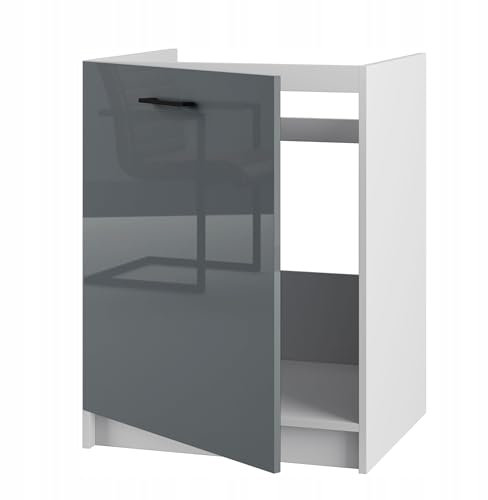 Spülenschrank für die Küche unter der Spüle mit Arbeitsplatte - 60 cm Breite - einfach zu montieren - mit Platz für Griffe - hohe Qualität -ideal für kleine Küchen (graues Acryl glänzend)