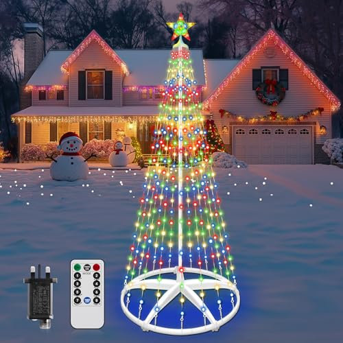 7.5ft 312 LED Christmas Tree Lights, Outdoor Christmas Cone Tree with 12 Modes Timer Remote Waterproof, Christmas Tree Lightshow for Indoor Outside Yard Porch Xmas Decorations, Multicolor