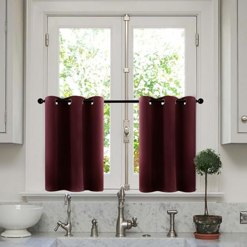 KnSam Küche Bistrogardine, Einfarbig Scheibengardinen Blickdicht Bad, 2Pcs Ösen Polyester Vorhang Uv Schutz für Zimmer, Büro, BxH 63.5x61cm