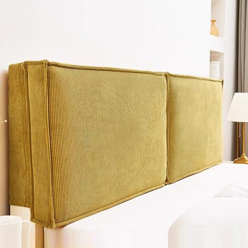 Gleedipre Französischer Stil Bettseitenkissen Hautfreundlicher Cord Kollisionssicher Abnehmbar Bettkopfteil Weich gepolsterte Rückenlehne(Mangogelb,180x60cm/Hat EIN Kopfteil)