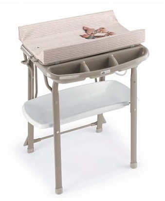 Bade-Wickelkombination Aqua Spa Beige | Ergonomische Babywanne mit Wickeltisch (0-11 kg). 2 Sitzzonen, Abfluss & Sicherheitsstandard EN12221. Made in Italy.