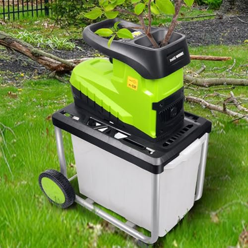 Trituratore da giardino silenzioso 5000 giri/min, cippatrice portatile con capacità di cippatura da 2800 W, 45 mm, con ruote di trasporto e contenitore di raccolta da 60 litri, per cortile, parco