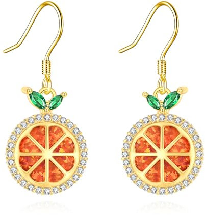 Orangen Ohrringe 925 Sterling Silber Orange Opal Orangen Frucht Ohrringe Hängend Spaß Orangen Schmuck Geschenke für Damen Mädchen Tochter