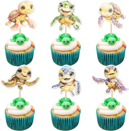 36 Stück Schildkröte Kuchen Deko Turtle Cupcake Toppers Meer Tiere Schildkröte Tortendeko für Meer Tiere Thema Baby Dusche Kinder Geburtstag Party Kuchen Dekorationen