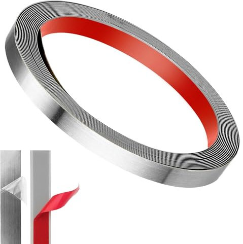 Zierleiste Silber Edelstahlband Selbstklebend 6M X 10MM Metallstreifen Zierleisten Selbstklebend Blechstreifen zum Abziehen und Aufkleben Wasserdichte für Wand Tür Möbel Spiegelrahmen Decke Kamin Auto