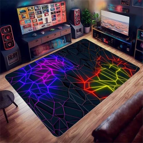 PEIHUODAN Gamer Gaming Rug for Boys Bedroom 3d Geometric Illusion Cool Design Computer Room Soft Flannel Gaming Floor Mat Kids Bedroom Gaming Chair Mat for Carpet Non-slip (Geometric,100x150cm)