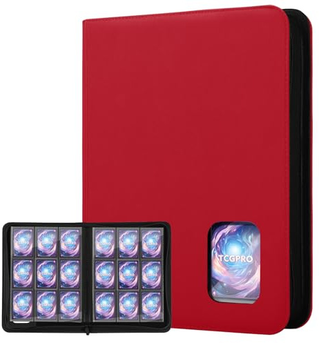 TCGPRO Sammelkarten Album mit Sichtfenster, 540 Sammelalbum Karten Kapazität, Card Binder mit 9 Seitliche Pocket und Reißverschluss, Trading Card Album für MTG, TCG, Sports Cards etc. Rot