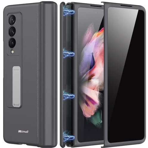 Miimall Anti Espion Étui pour Samsung Galaxy Fold 3, Case [Protecteur D'écran HD] [Protection par Charnière] [Béquille Réglable], Antichoc Résistant aux Rayures Coque 360 Z Fold 3 Matte (Gris)