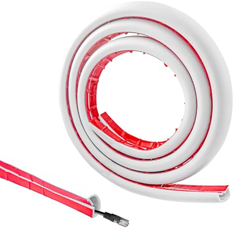 Hevysuo 1 Roll Half Round Cable Trunking 1 meter in length,Self Adhesive PVC Wire Cover 16mm x 10mm,Flexible Trunking Cable Management System for TV and Computer in Family and Office,White