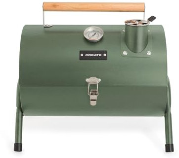 CREATE / BBQ SMOKEY COMPACT / Barbecue fumoir à charbon portable vert Sage/En acier inoxydable, contrôle de la température, léger et transportable, facile à assembler