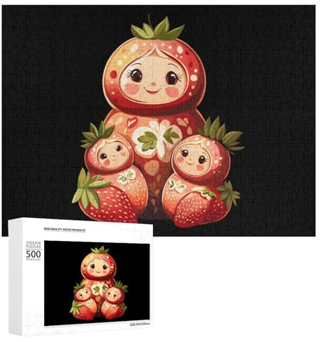 Matryoshka Russian Strawberry Nesting Doll Jigsaw Puzzle for Adults 500 PCS Wooden Challenging Puzzles for Home Party Decor