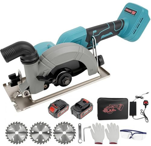 WUDLEP Cordless Mini Circular Saw, 20V 7000 RPM, with 3 Blades and Battery, Plunge Circular Saws Max. Cutting Depth 50mm, 0-45° Professional Electric Saw to Cutting Wood
