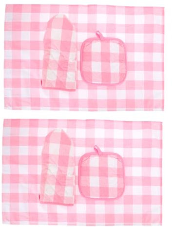 CIYODO 2 Juegos Guantes de Cocina Antideslizantes y Aislantes con Paños de Cocina de Hornear Microondas