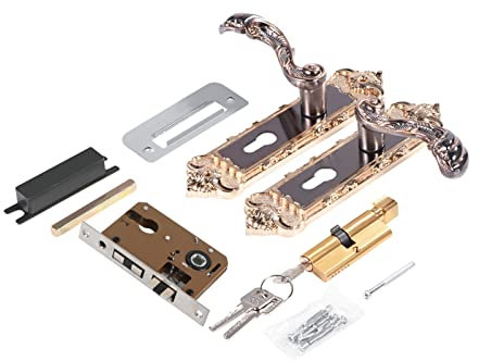 Fdit Vintage Door Handles, European Style Aluminum Alloy Vintage Door Lock Modern Interior Door Handle Gold Color Retro Door Lock Handle for Bedroom Home Bathroom Office