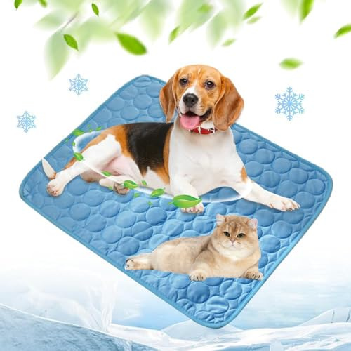 FVELPLT 2025 New Dog Cooling Mat, Pet Cooling Mats, Summer Cool Pads Pet Mat Outdoor for Dogs & Cats, Pet Bed Mats Machine Washable (Blue, 70×55 cm | 28×22)