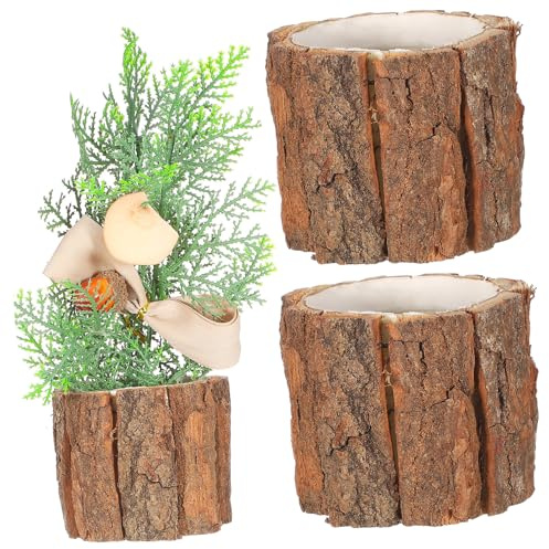 ROMISBABA 3 Stück Baumstumpf Pflanzgefäß Rustikale Blumenkübel mit Natürlichem Design Blumenbehälter für Regale und Theken im Innenbereich