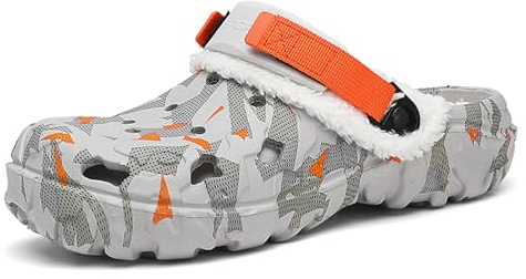 Zuecos de invierno para hombre con forro cálido – Zuecos de Eva forrados en diseño de camuflaje con correa ajustable, antideslizantes y ligeros – Cómodos zapatos para exterior e interior para otoño e