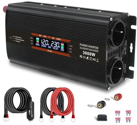 Convertisseur Onduleur De Batterie De Transfert DC12V 24V Vers AC220V 1500W/3000W Pour Voiture Extérieure Prise UE Onduleur(3000W black LCD,DC12V)