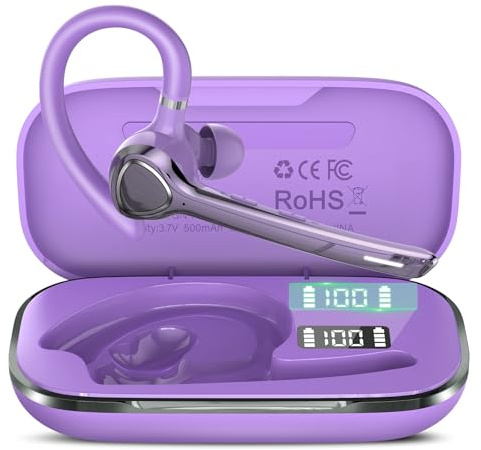 Bluetooth Headset In-Ear, V5.4 Wireless Freisprech Telefon mit CVC 8.0 und ENC Dual Mikrofon, Bluetooth Ohrhörer mit 90h Spielzeit Mic Mute Zwei-Geräte-Verbindung für Business/Fitnessstudio, Lila‌