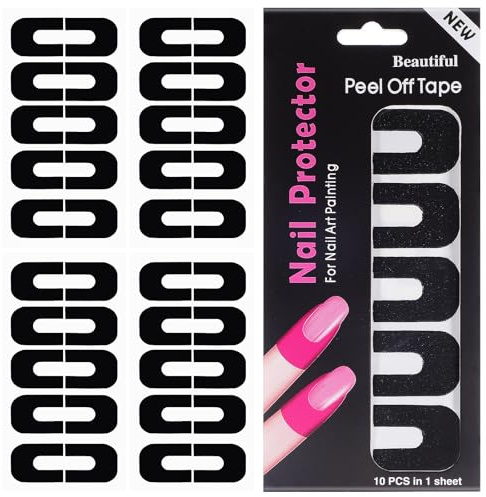 NULYLU 100 Blatt Nagellackschutz Aufkleber U förmig Nagelprotektoren Fingernagelschutz Peel Off Schutz für Sauberes Lackieren Maniküre Nageldesign Schwarz
