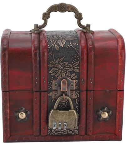 Oreilet Coffre au Trésor Bois, Boîte à Bijoux Vintage Exquise pour Colliers Souvenirs, Boucles D'oreilles, Jouets, Boîte Cadeau, Organisateur Rangement, Accessoires Film, (avec serrure codée à 3