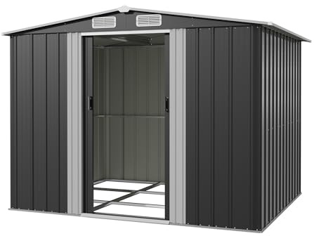 Devoko Abri de Jardin 199x234x192cm, Grand Rangement Extérieur pour Outils, Vélos et Poubelles, Toit Penté et Ventilation Inclus, Résistant aux Intempéries, pour Jardin, Terrasse et Pelouse, Noir