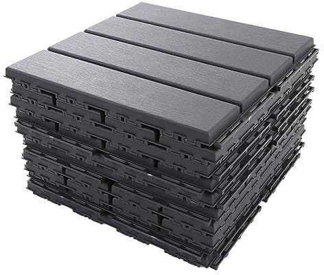 Hyuduo 30 Stück Ineinandergreifende Terrassenfliesen, 30 X 30 Cm, Rutschfester PP-Bodenbelag für den Außenbereich, Balkon, Pool, Rasen, Einfache Entwässerungsinstallation