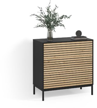 Livinity Kommode Aterno, Goldkraft Eiche/Anthrazit, 80 x 81.2 cm | 2 Schubladen