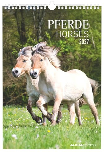Pferde 2027: Wandkalender 23,27x34 cm mit 12 Pferdemotiven, 4-sprachigem Kalendarium und Platz für Notizen