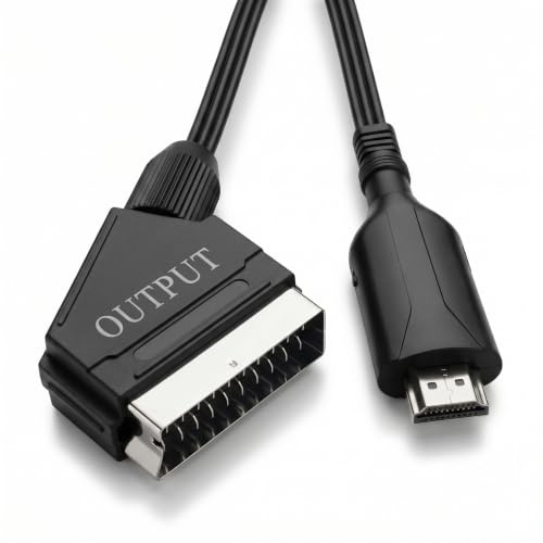 QGECEN HDMI to SCART Converter Cable 1m, USB Powered for Old PAL/NTSC TVs | 1080P HDMI Input to SCART Output, Compatible with Apple TV, Sky Q, PS4, Xbox, Nintendo Switch, TV Box, PC, Blu-ray/DVD