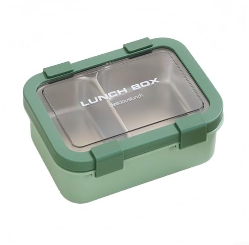 Tartera Metálica 2 Compartimentos Estanca Adultos - Recipiente Comida para sana Escuela Oficina para estilo Actual 7.9x5.4 Pulgadas(Green)