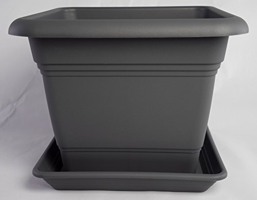Pflanzkübel NORA 33 cm mit passendem Untersetzer NORA Anthrazit